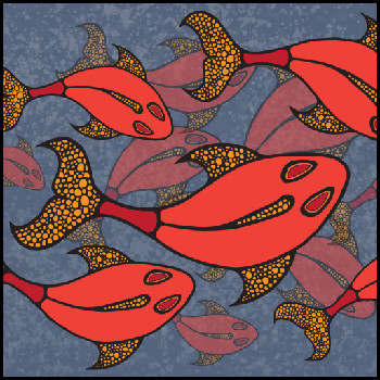 Drawing of salmons swimming up stream