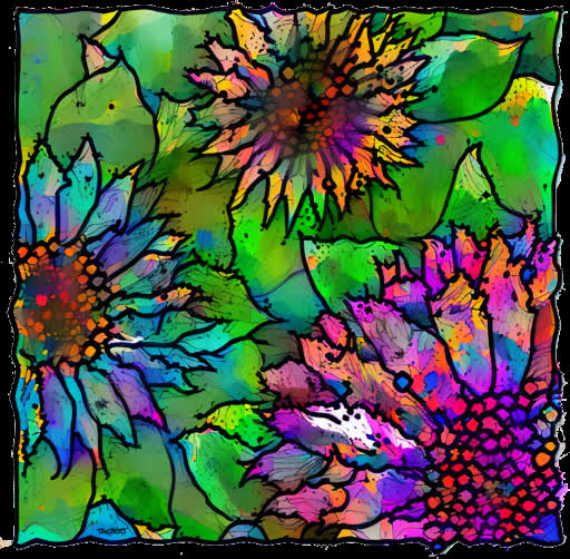 Hand-drawn flower imagery with AI manipulation