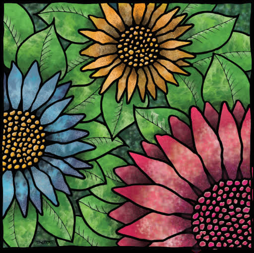 Hand-drawn flower imagery reworked in Photoshop